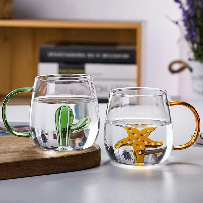 3D Mug Animal Inside Cup Cartoon Glass Figurine Teacup with Handle for Boys Girls Kids Women Men Coffee Mug