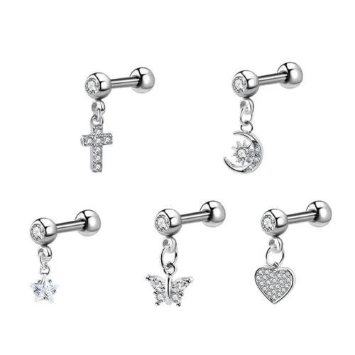 Xinfocus Body Jewelry Clear CZ Lip Ring Dangle Labret Piercing Jewelry Surgical Steel