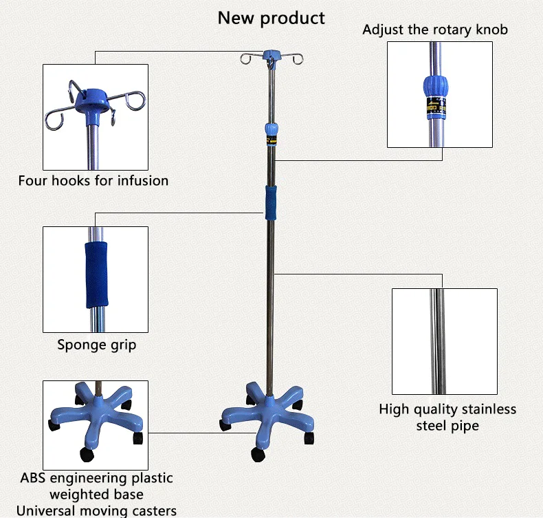 Mobile Medical IV Drip Stand Hospital Furniture Stainless Steel Price