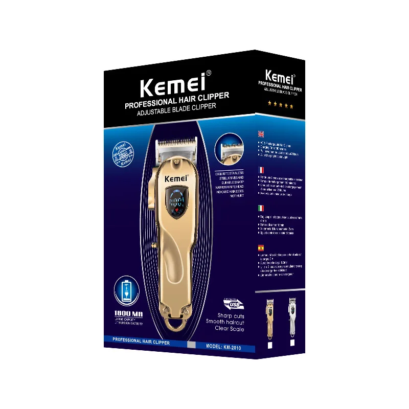 Kemei Hair Clipper KM-2010 Gold Body Metal Adjustable Carbon Steel Blade Professional Electric