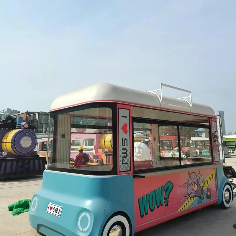 Custom Shaped Mobile Coffee Food Truck Milk Tea BBQ Barbecue With Full Small Kitchen Street Mobile Cart