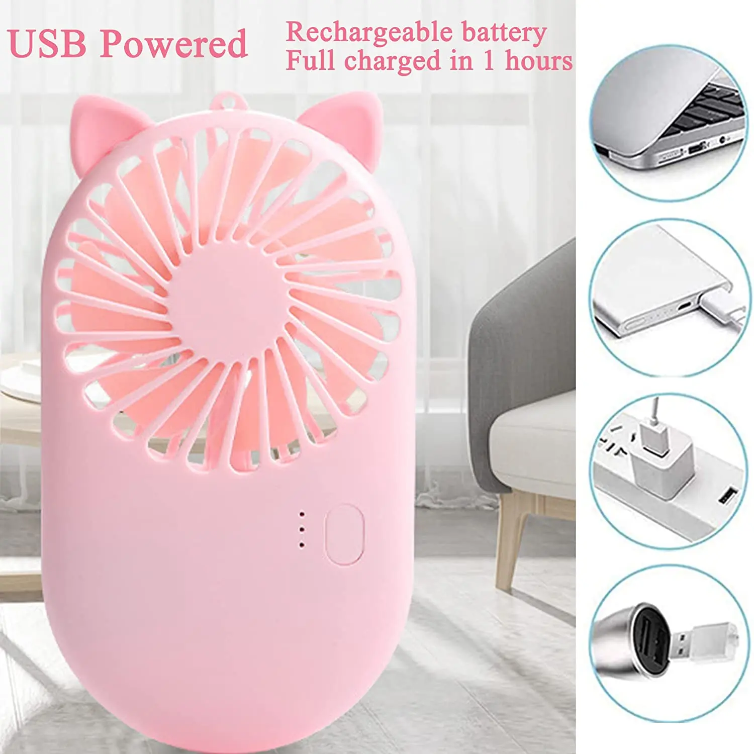 Outdoor portable small fan USB socket charging silent pocket fan easy to carry color printing pattern