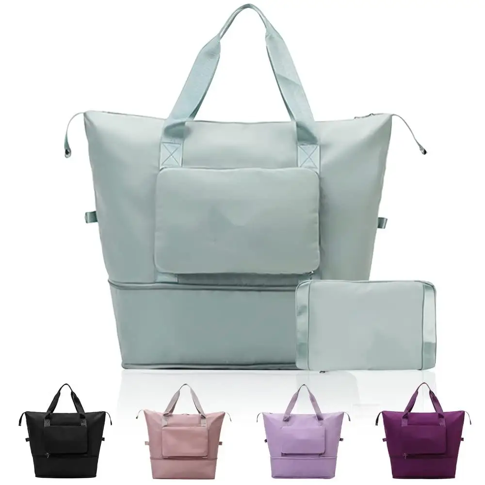 Custom Waterproof Packable Foldable Large Capacity Women Pink Oxford Collapsible Luggage Travel Duffel Bag with BOTTOM EXTENSION