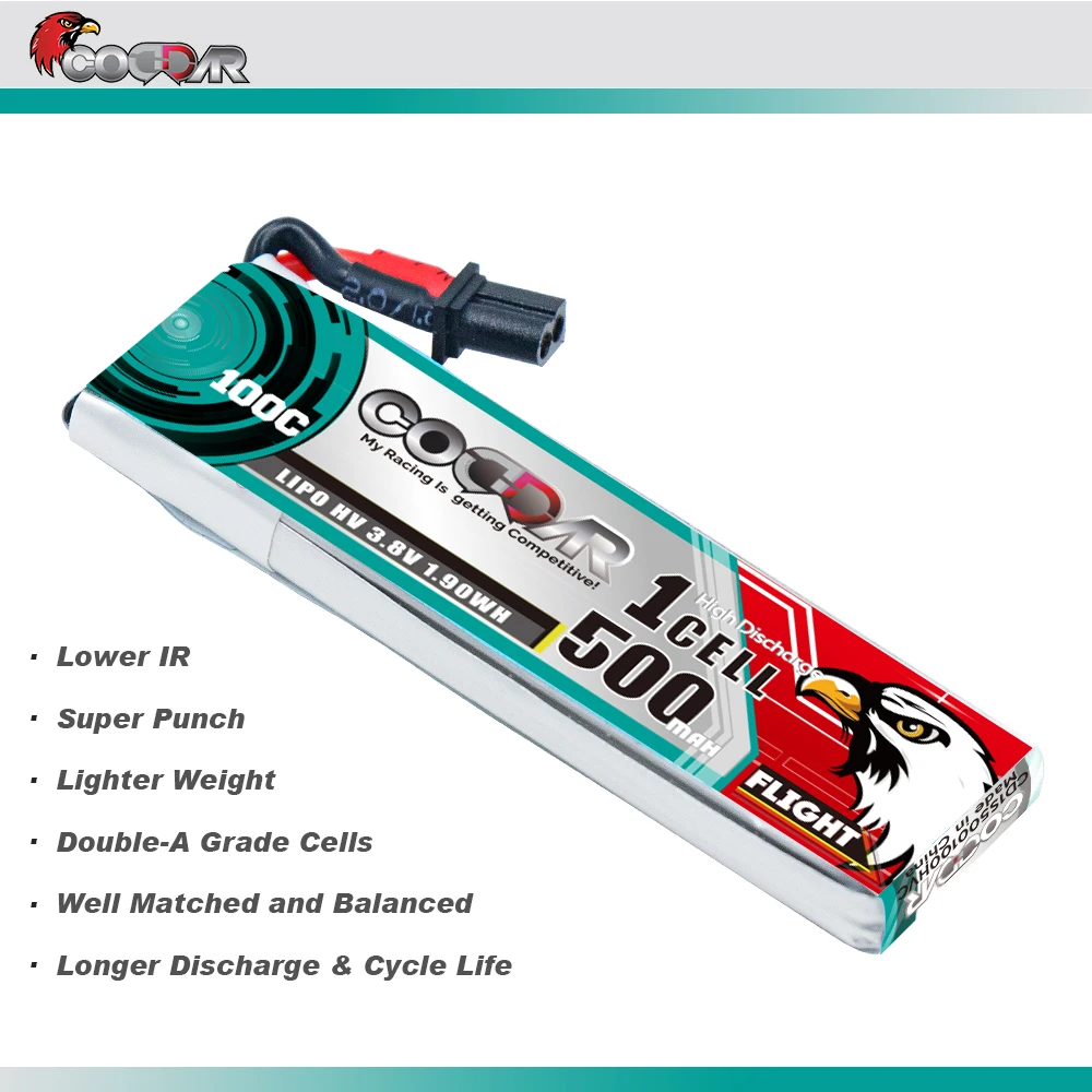 CODDAR LiPo Battery 1S 500MAH 3.8V 100C A30 with Cabled FPV Drone High Voltage HV LiHV Lithium Polymer