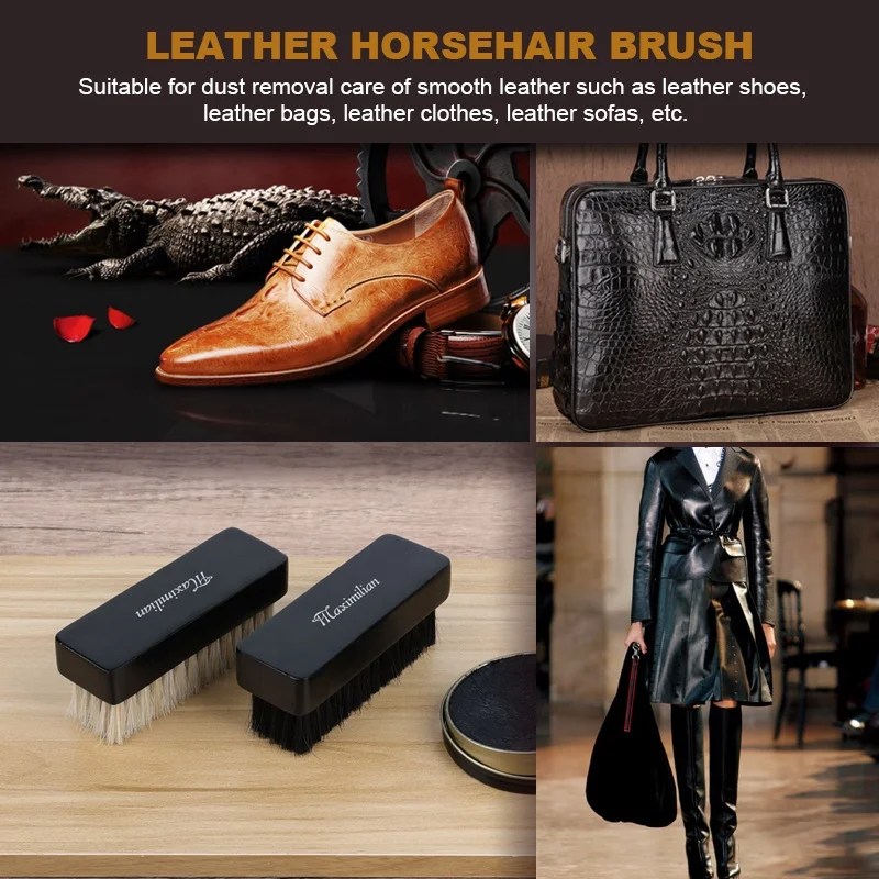 Factory Wholesale Custom Logo Wooden Shoe Shine Brush Wood Horse Hair Cleaning Brush