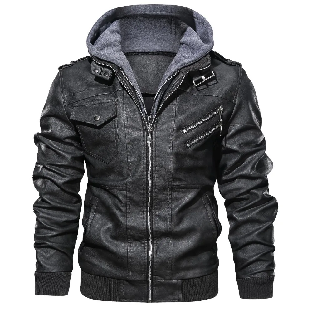 Winter Mens Fur Coat Biker Black Lather 100% Original Leather Windproof Jacket For Men 1 Piece