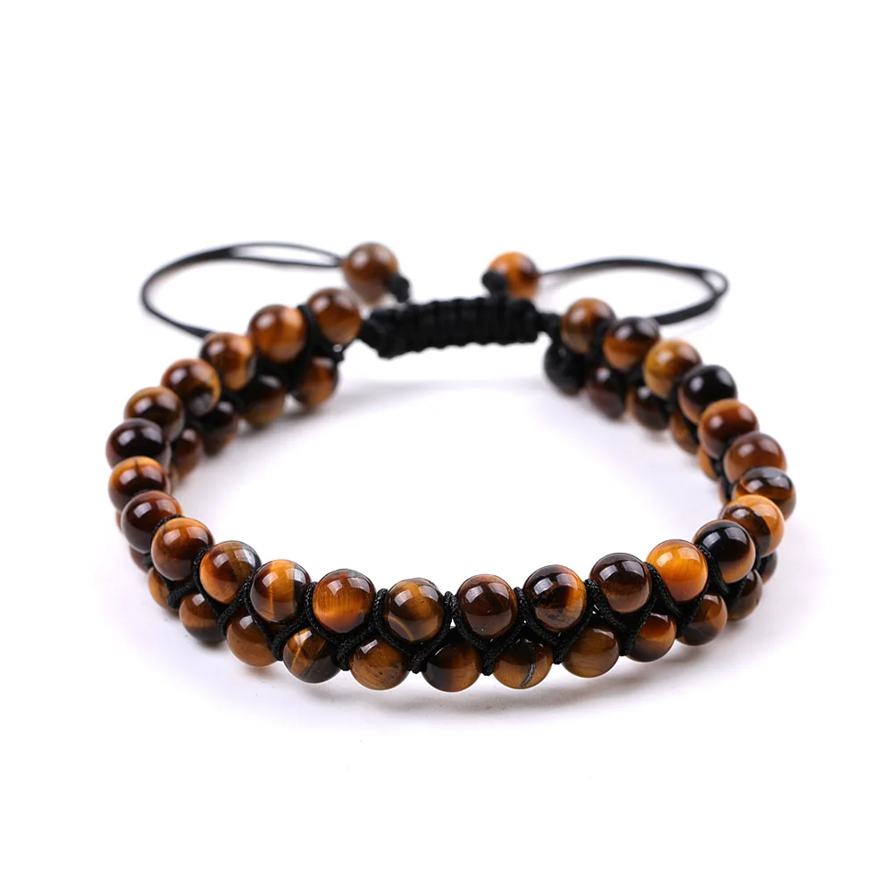 Wholesale New Jewellery Men Jewelry 6 8 mm Lava Rock Tiger Eye Hematite Stone Beaded 2 Layers Couple Rope Bracelets for Women