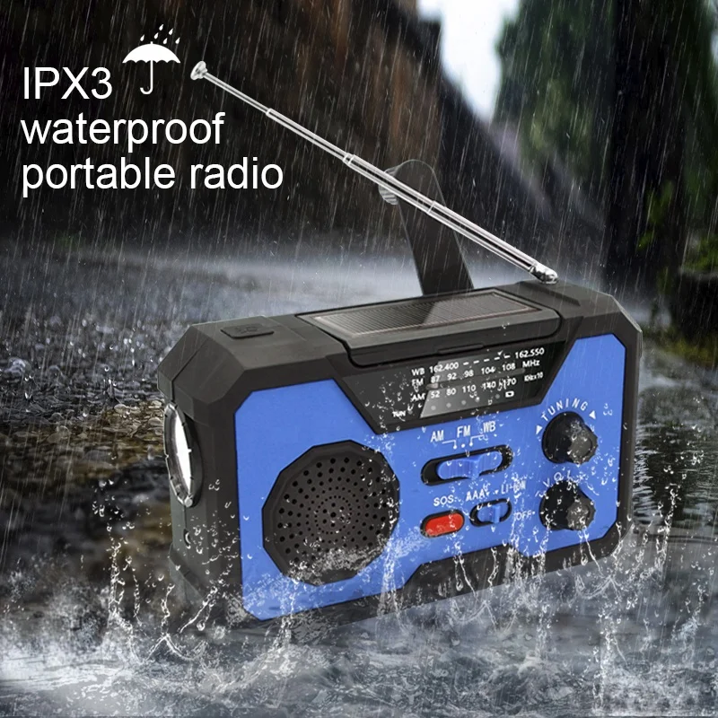 Солнечная аварийная Погодная рация NOAA с ручным управлением радио Windup WB/AM/FM разъемом для наушников и индикатором заряда внешний аккумулятор 2000