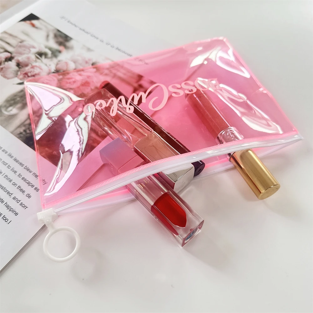 Модная Розовая прозрачная сумка на молнии из ПВХ маленькая косметическая упаковка для ювелирных изделий пластиковая