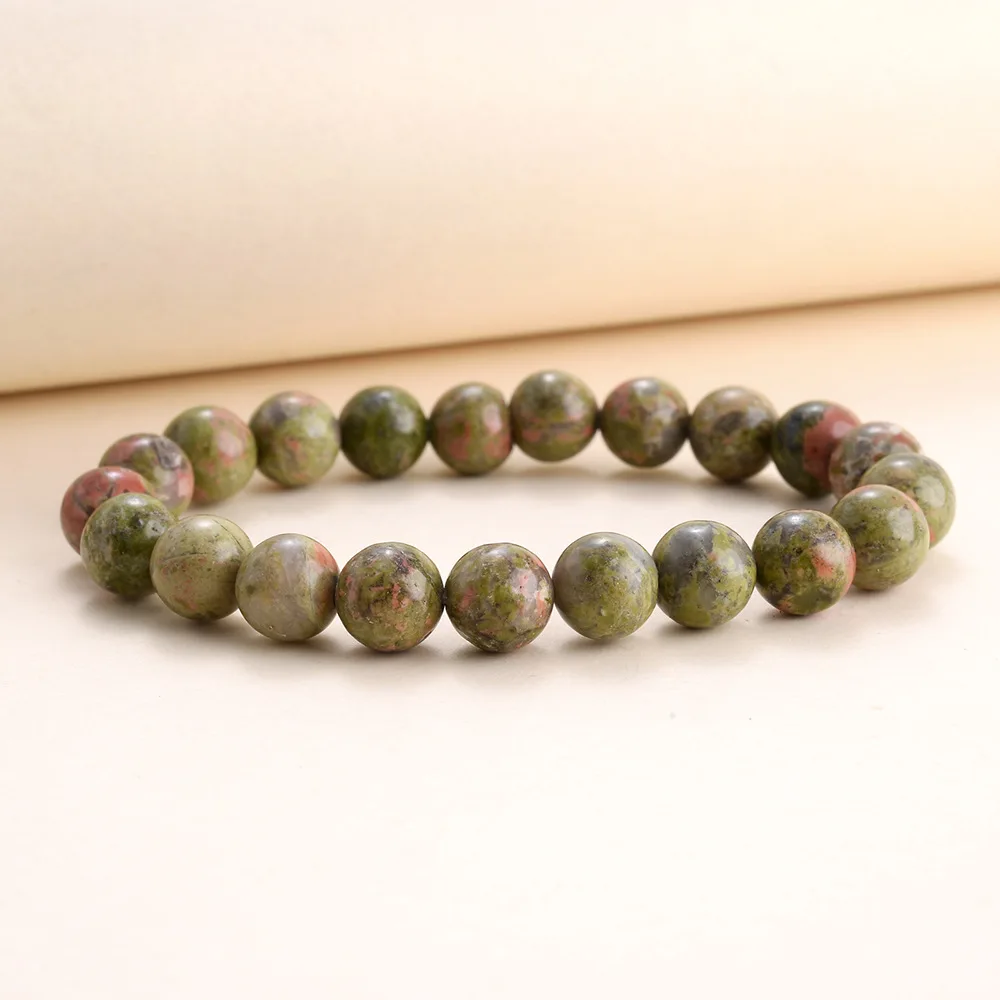 New 8mm Natural Round Malachite Stone Agate Beads Collection Semi-Precious Gemstone Beaded Stretch Bracelet