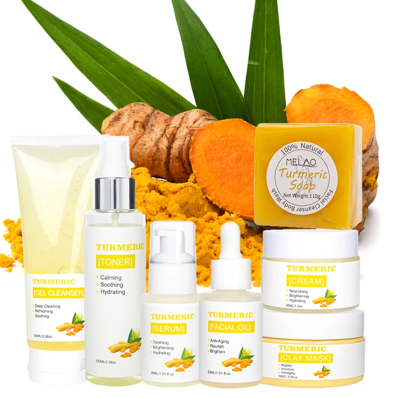 OEM Private label face vegan natural skincare kit manufacturer anti acne brightening organic turmeric korean skin care gift set