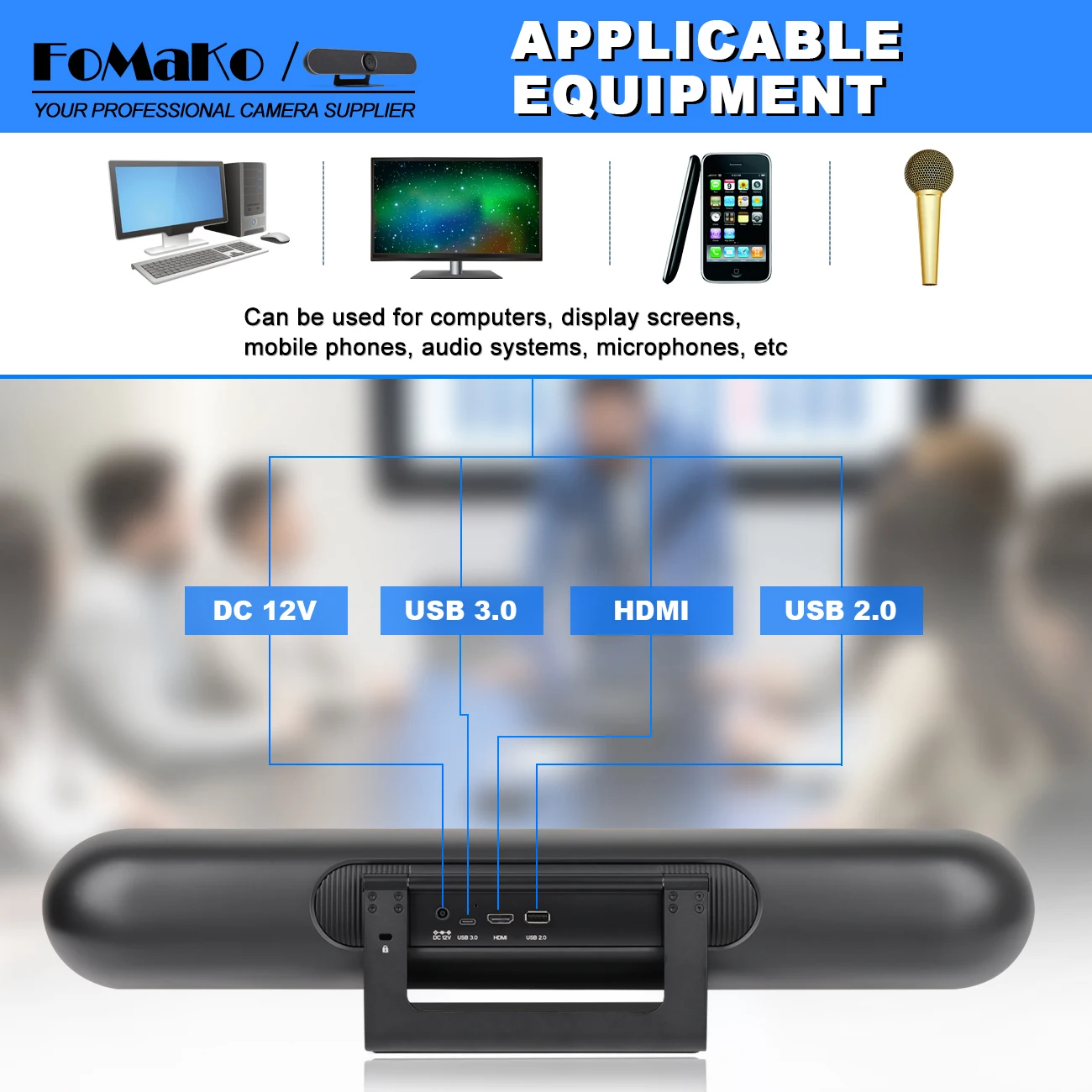 Video Conferencing System Ultra HD 5x EPTZ Camera 4K BF Microphone/ Speaker Voice Tracking 4K All in One Video Bar