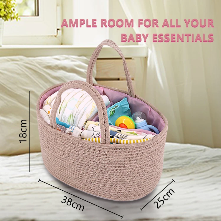Low MOQ Detachable Colorful Cotton Rope Mommy Nappy Organizer Bin Bag Diaper Storage Caddy with Handle for Home Car or Stroll