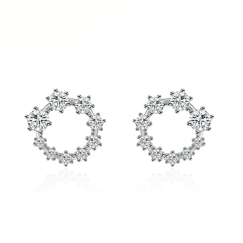 Manufacturer circle with star stunning zircon fashion delicate high quality 925 sterling silver stud earrings