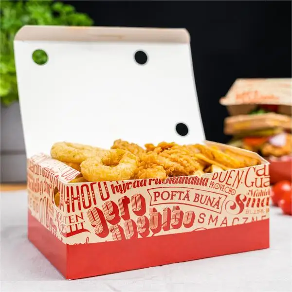Customized Take Away Food Grade Korean Fast Food Paper Hot Dog Restaurant To Go Fried Chicken Burger Packaging Box