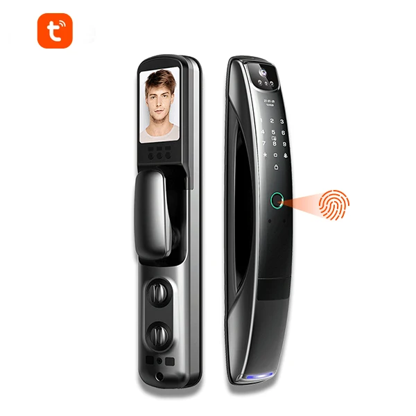 CAMAKT 3D face recognition smart lock with camera, water release fingerprint TUYA APP password door lock
