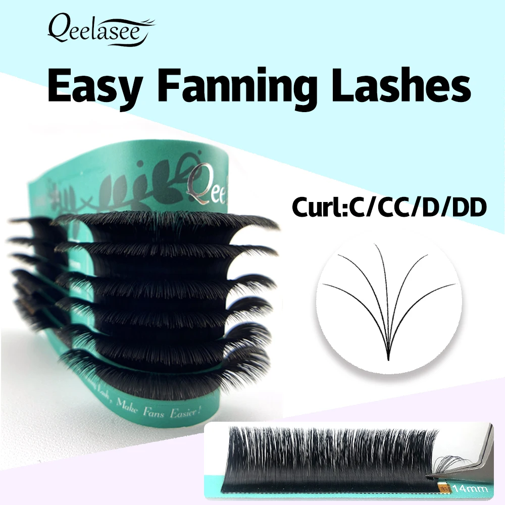 Qeelasee custom brand individual eyelashes extentions mink easy fan eyelash extension supplies private label easy fanning vendor