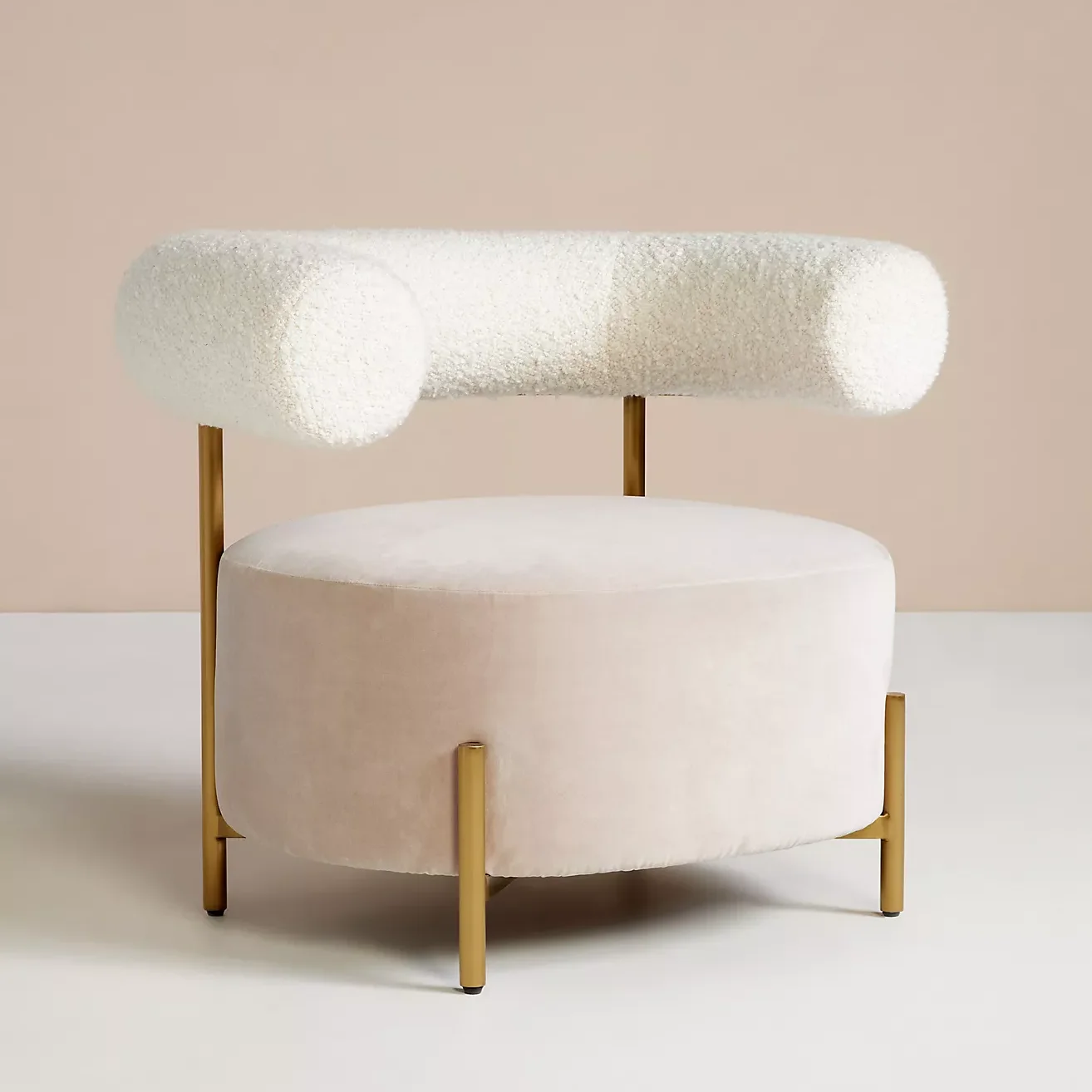 Living Room Velvet Boucle Dining Chair Upholstery Beige White Shearling Accent Sofa Occasional Chair Stainless Steel Legs