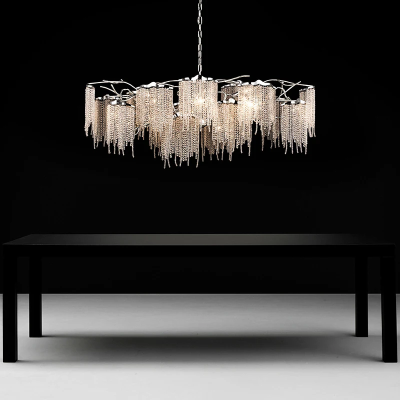 2022 Modern Stainless Steel Large  Decorative Pendant Light Nickel Luxury Branch Crystal  Chandelier Lighting
