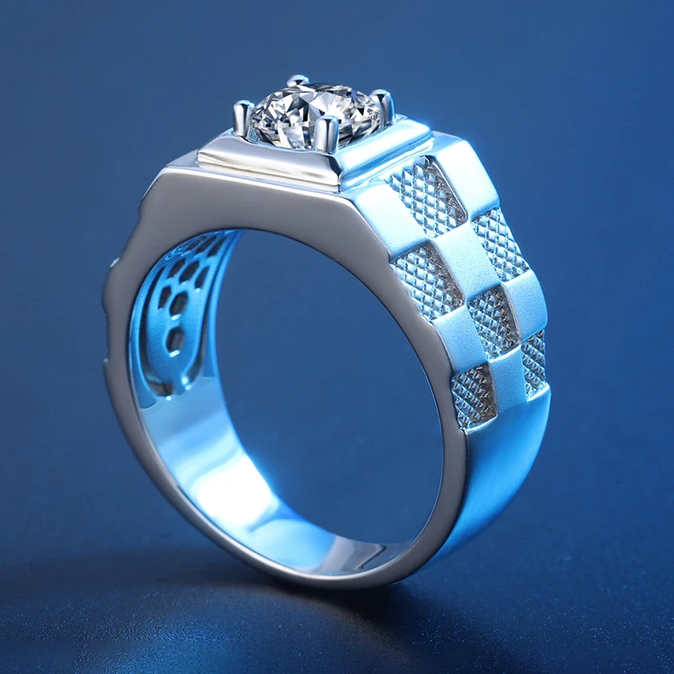 Zhanhao 1CT 6.5MM D VVS Moissanite S925 Pure Silver Engagement Rings Set with certificate For Men