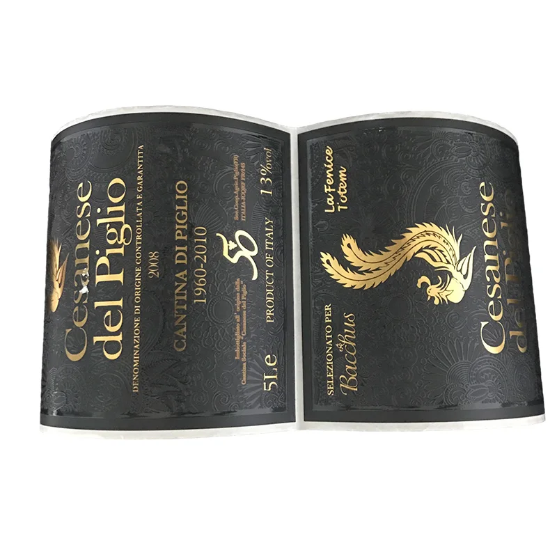 Печать на заказ красное вино черное горячее тиснение самоклеящаяся наклейка упаковка этикетка для бутылок вина рулонная