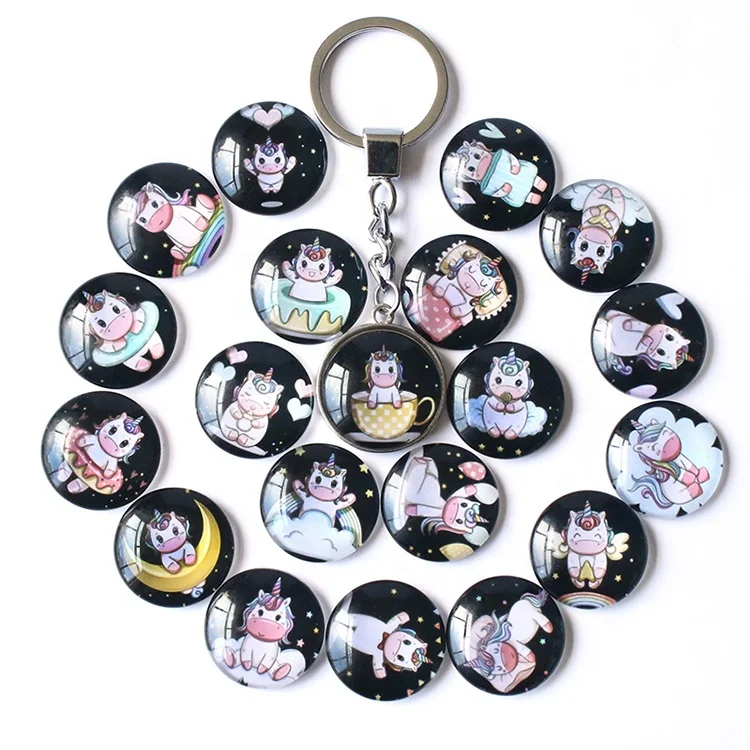 
Hot Sale New Fashion Cartoon Cute Unicorn Custom Photo Double Sided Glass Crystal Keychain 