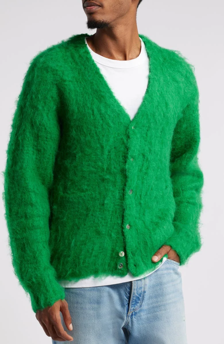 Custom LOGO Solid color mohair knit cardigan knit men sweater knitwear Long Sleeve Casual Warm High Quality Sweater Men