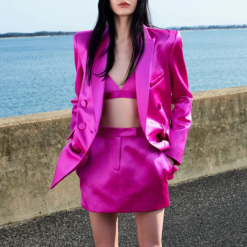 2022 hot selling 3piece womens suit purple dress and jacket suite set for women