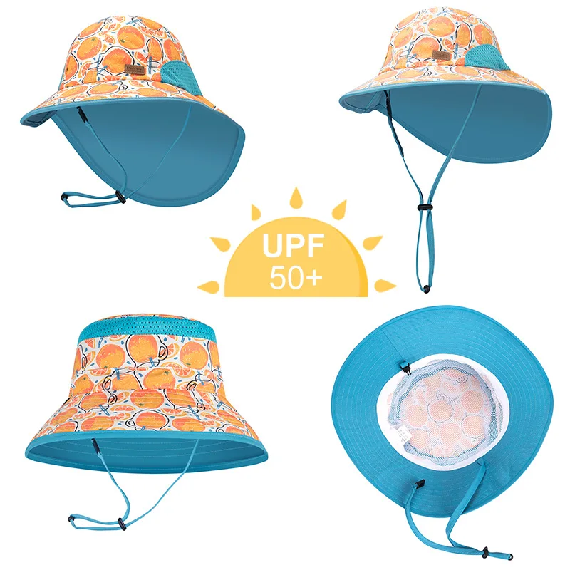 Custom logo Kids Summer Outdoor ventilation Large brim shawl sun protection fisherman hat Uv protection upf50+ baby sun hats