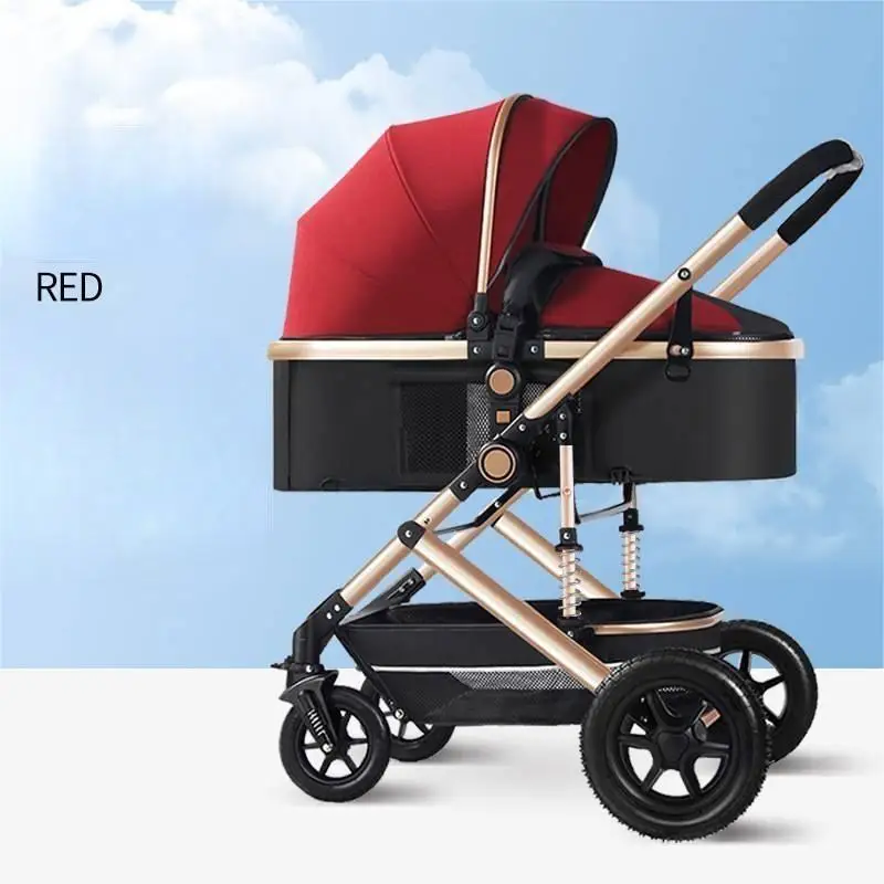 JXB Hot Selling Style High Landscape Five-Point Seat Belt Flat Lay Two-Way Baby Stroller With Large Storage Basket