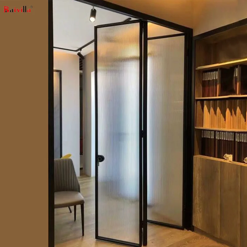 Sound proof insulated glass residential interior folding door ultra slim aluminum frame accordion doors