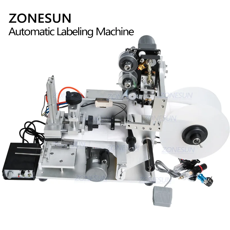 ZONESUN TB-60D Semi Automatic Plane Labeling Machine For Plastic Square  Glass PET Metal Bottles