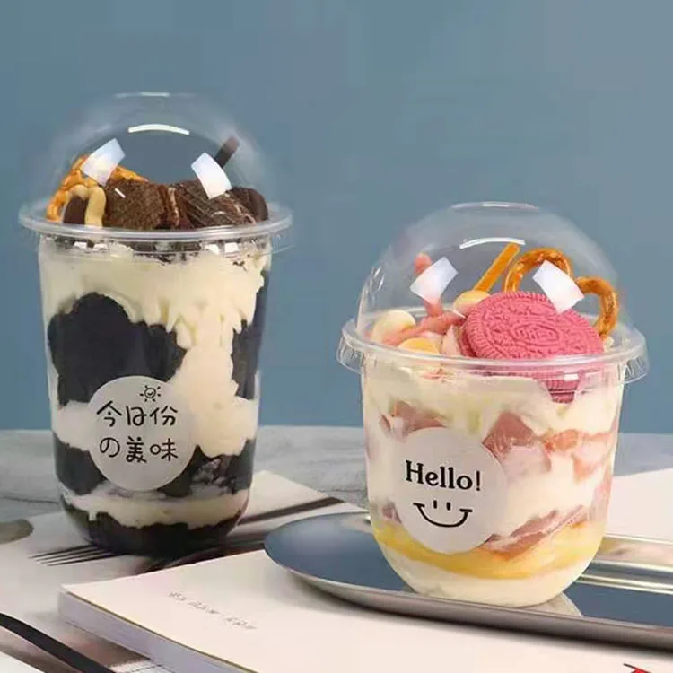 Wholesale U-Shaped PP Plastic Dessert Mousse Cake Cups Disposable Clear Beverage Juice Milk-Tea Milkshake Cups With Lids