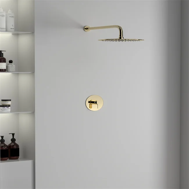 Concealed Shower Set Shower Faucets Round Modern In-wall Mounted Shower Sprayer Set Bathroom Stainless Steel Brass Gold Color
