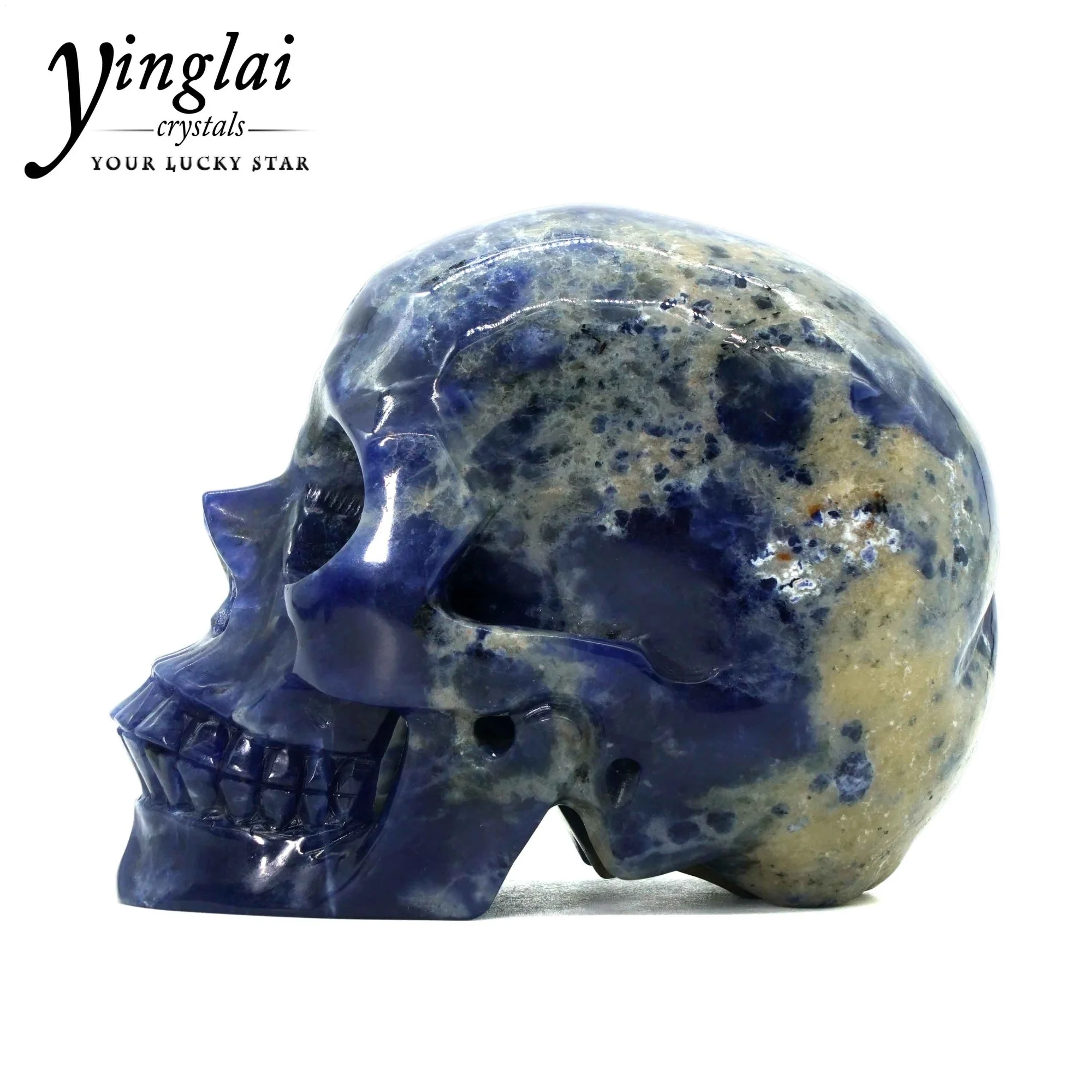 Wholesale natural gemstone folk crafts healing hand carved stone blue sodalite crystal skulls
