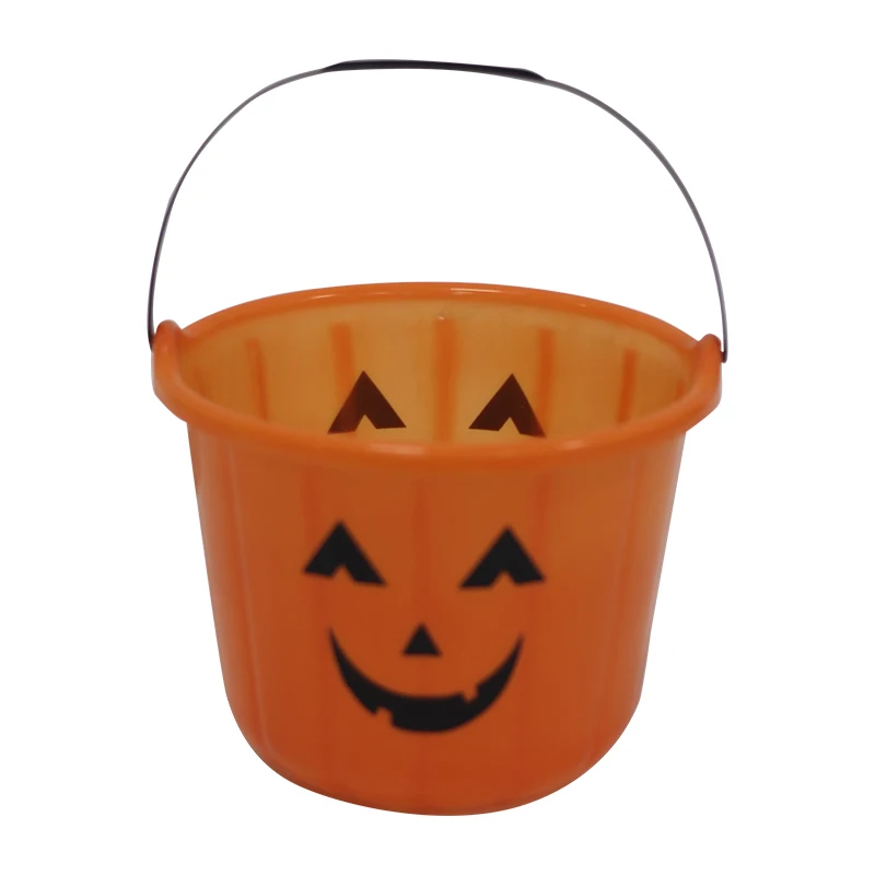 Factory Direct Orange Pumpkin Pail Festival Party Decor Candy Bucket Plastic Halloween Handle Bucket