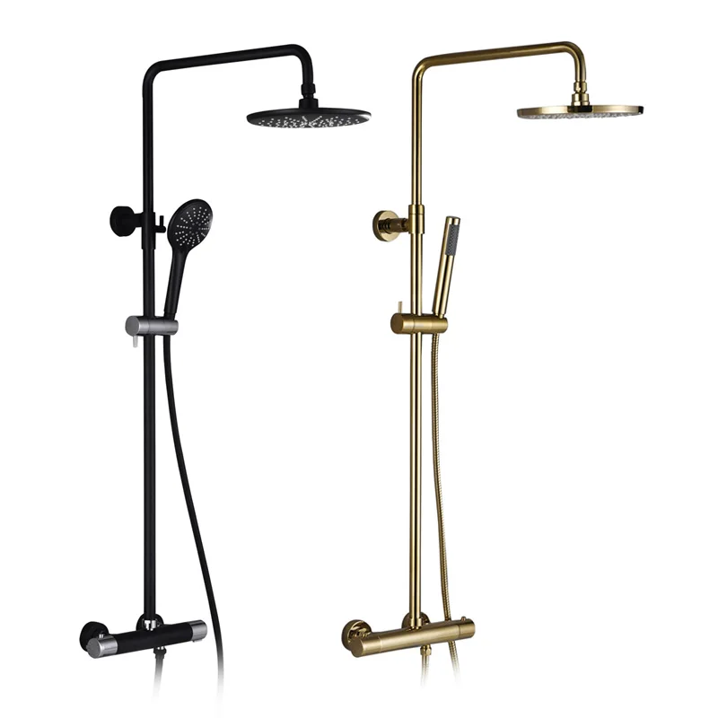 HIMARK латунный матовый золотистый дождевой смеситель для душа, открытая ванная комната, матовый черный термостатический дождевой смеситель, набор душевых колонок