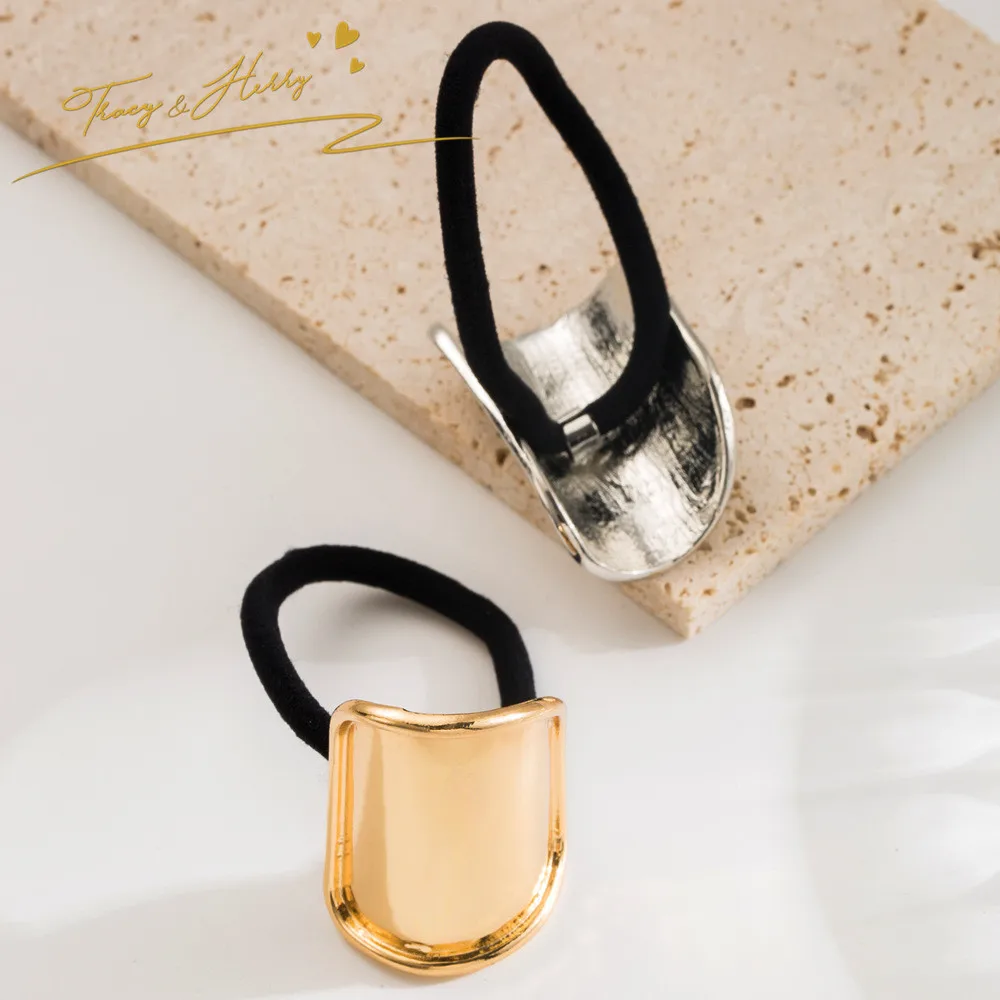 Tracy & Herry Wholesale Geometric Square Women Kids Personalized Glossy Metal Hair Accessories Elastic Hair Ties