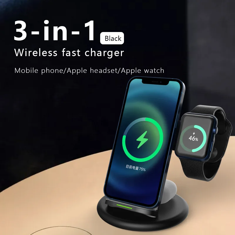 15W Mag Safe Wireless Charger 3 In 1 Wireless Charging Station For Iphone 12 13 Multiple Phones