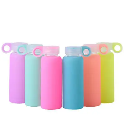 360ml Personalized glass water bottle with silicone sleeve kid crystal glass water bottle