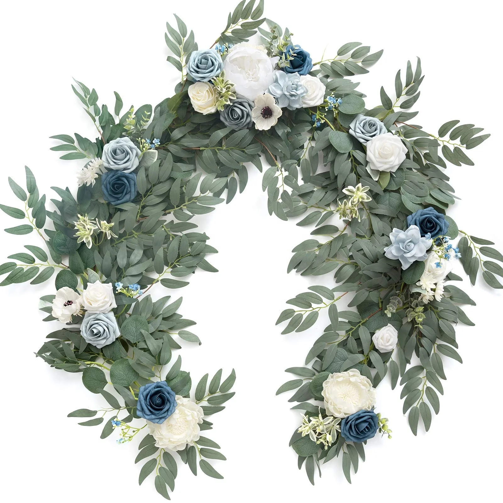 6FT Artificial Garland Dusty Blue Table Runner with Flowers Handcrafted Wedding Centerpieces Arch Flower Garlands