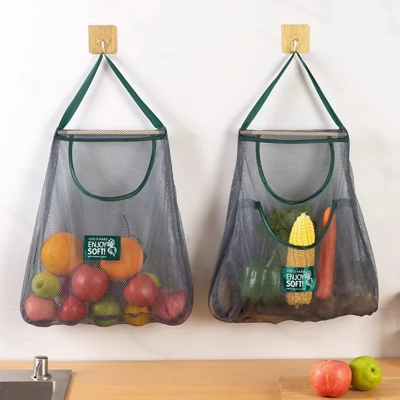 Custom Logo Reusable Home Fruit Vegetable Storage Kitchen Hanging Nylon Mesh Bag