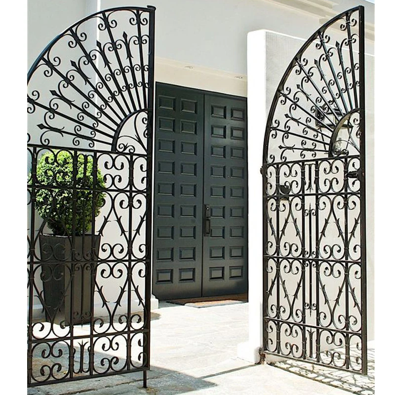 Villa front main entrance wrought iron church door iron double gate design