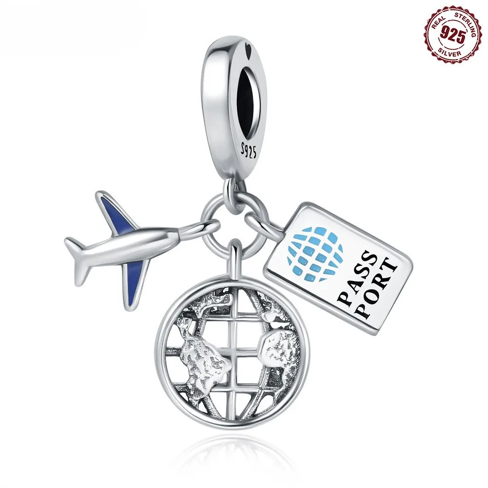 2024 hot 925 sterling silver epoxy airplane travel fine jewelry pendants charms for DIY bracelet jewelry accessories