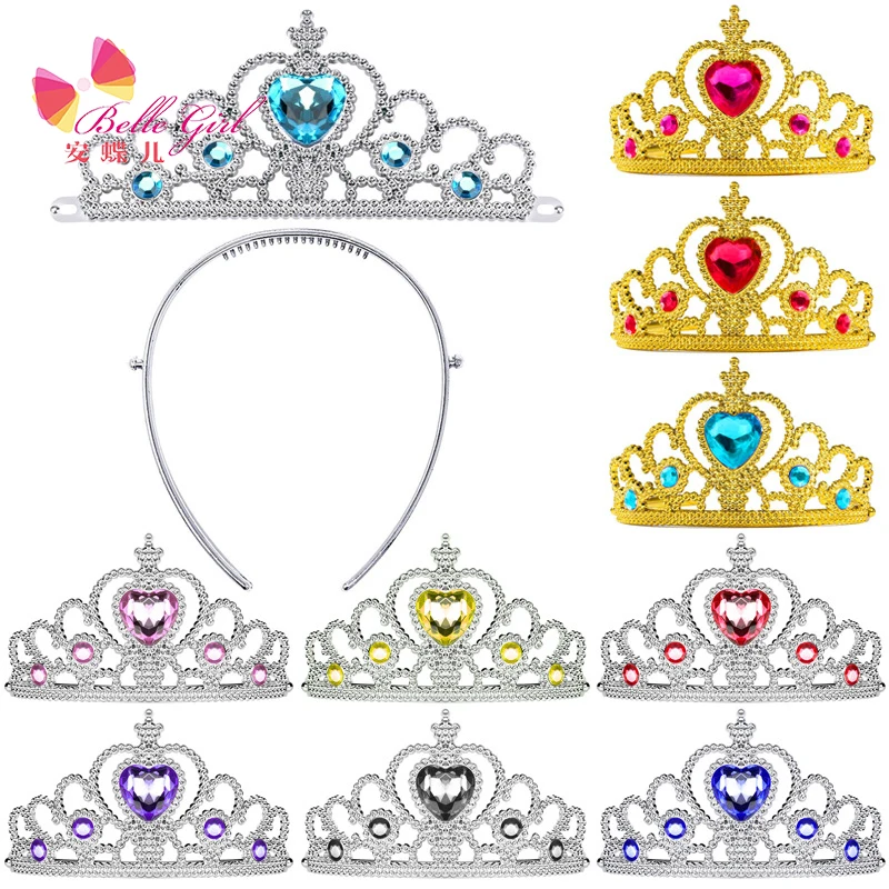 BELLEWORLD kids hair accessories 13colors plastic heart rhinestone princess crown for girls tiara crown for kids