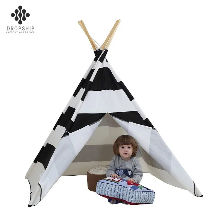 Dropship DS-TT1014 Natural Cotton Canvas Children Child Toddler Kids Play Tent House Foldable IndoorTents For KidsTent