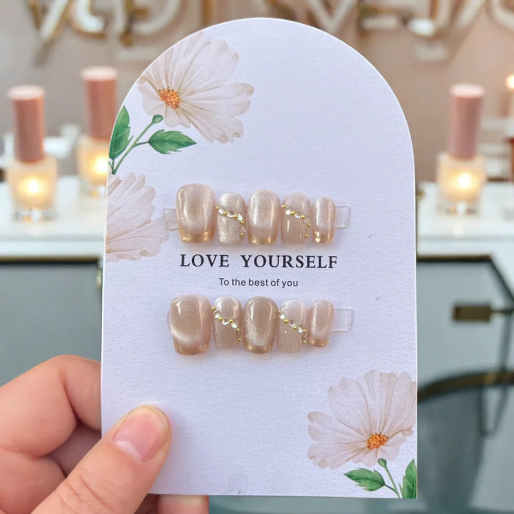 Короткий квадратный миндальный роскошный ручной работы пресс на ногти на заказ упаковка и частная торговая марка романтические стили со стразами