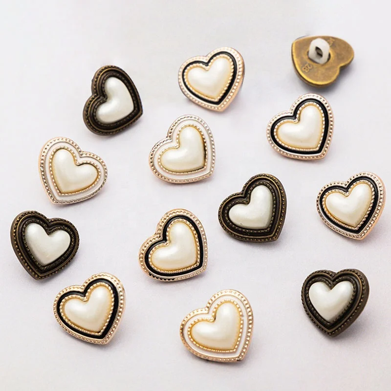 Clothing Garment Accessories ABS Plastic Heart Shape White Shank Pearl Button With White Pearl