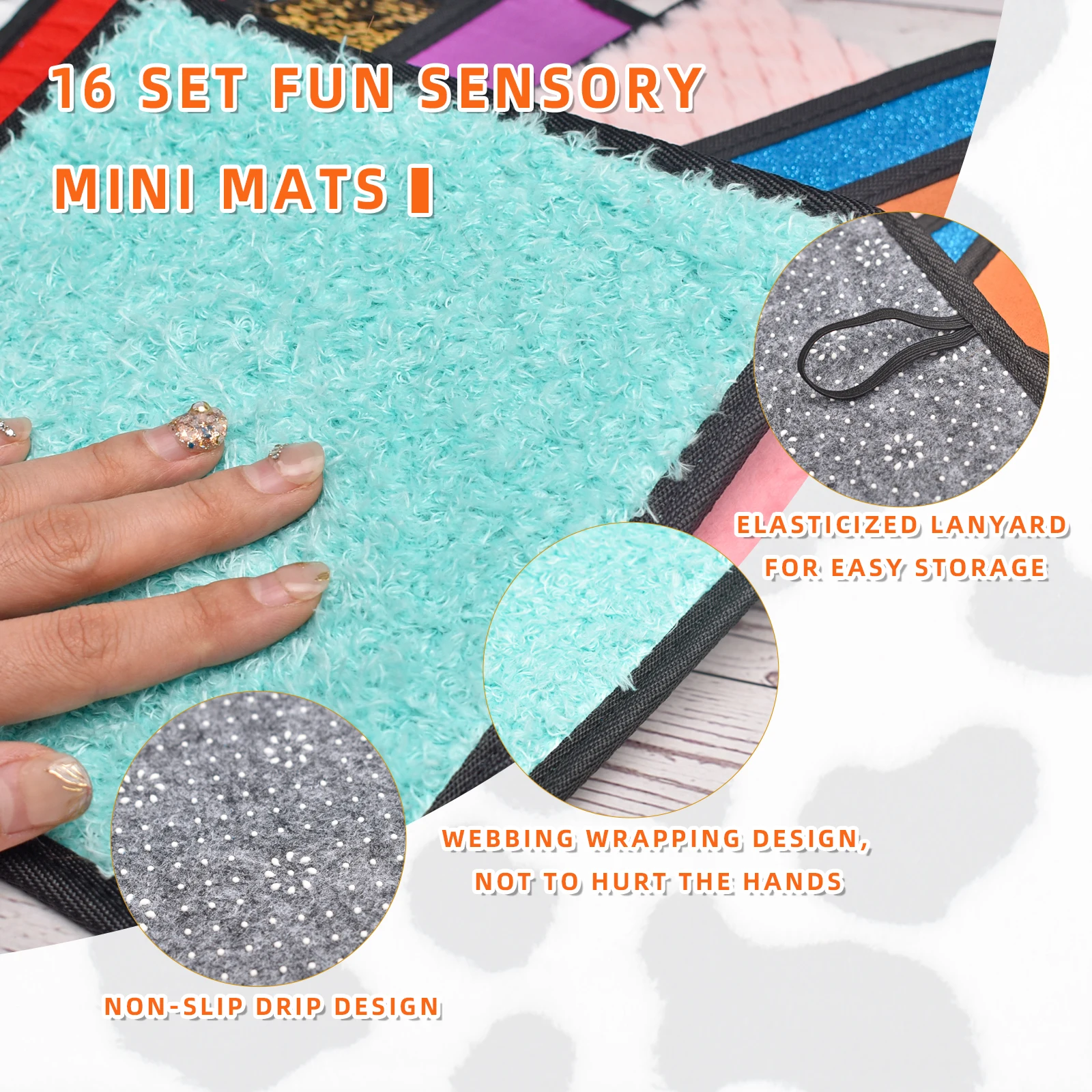 16 Set Sensory Mats Mixed Colors Sensory Toys for Kids Tactile Wall Panel for Autistic Children Assorted Textured Floor Tiles