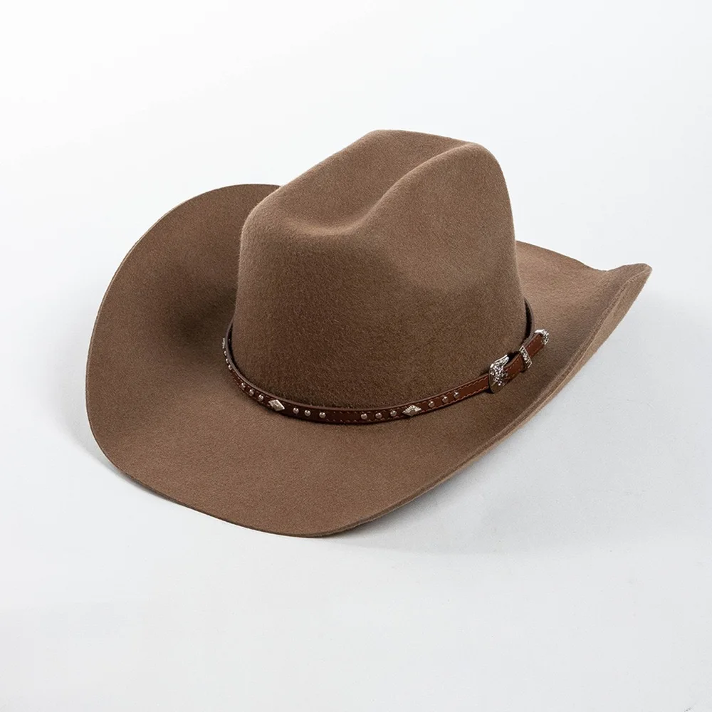 Wholesale 2024 New Arrival Dee Sombreros 100% Wool Felt Mexican Men Cowboy Hat with Rivets Leather Belt